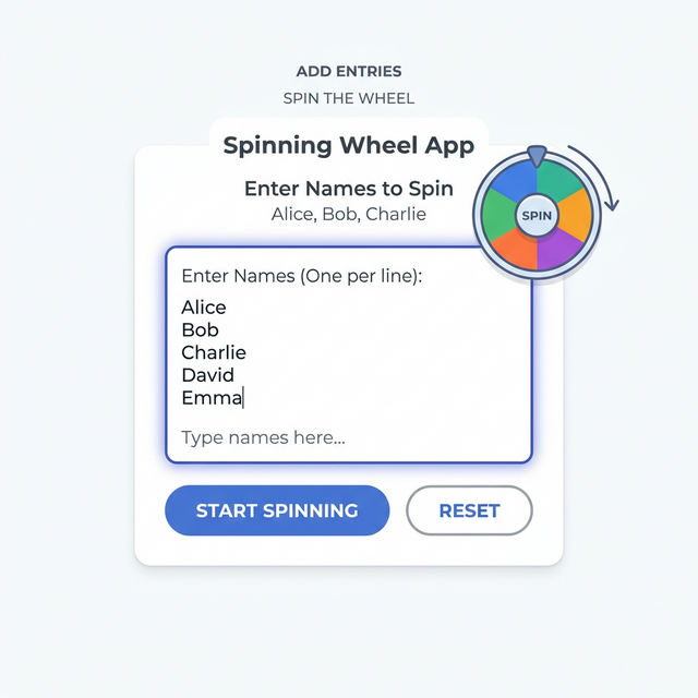 Entering choices into Wheel of Names USA input box