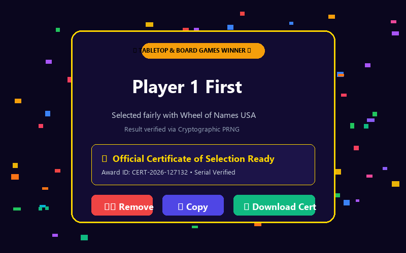 Winner modal in Board Game Starter Wheel