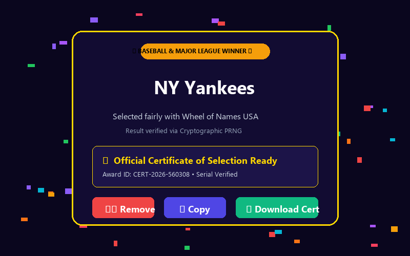 Winner modal in Mlb Picker Wheel
