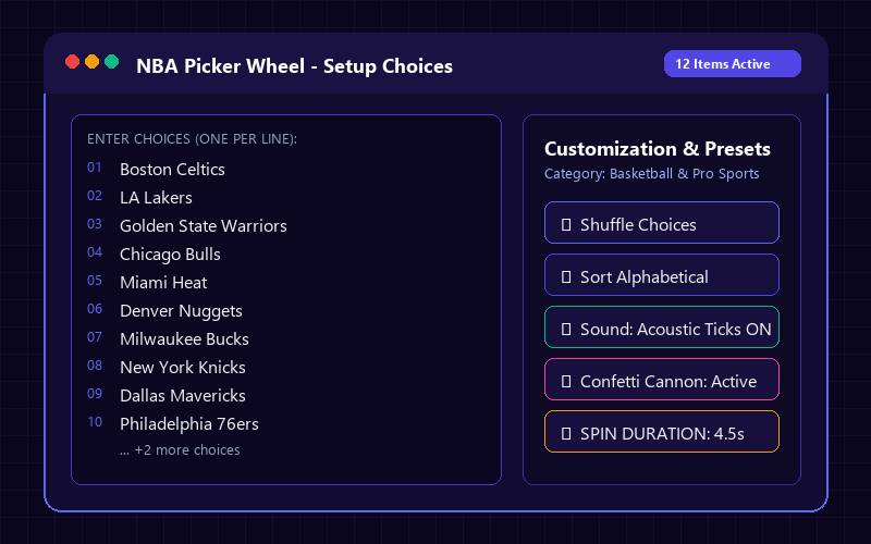 Entering names in Nba Picker Wheel