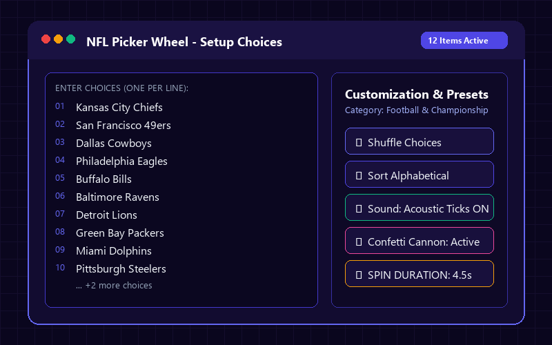 Entering names in Nfl Picker Wheel