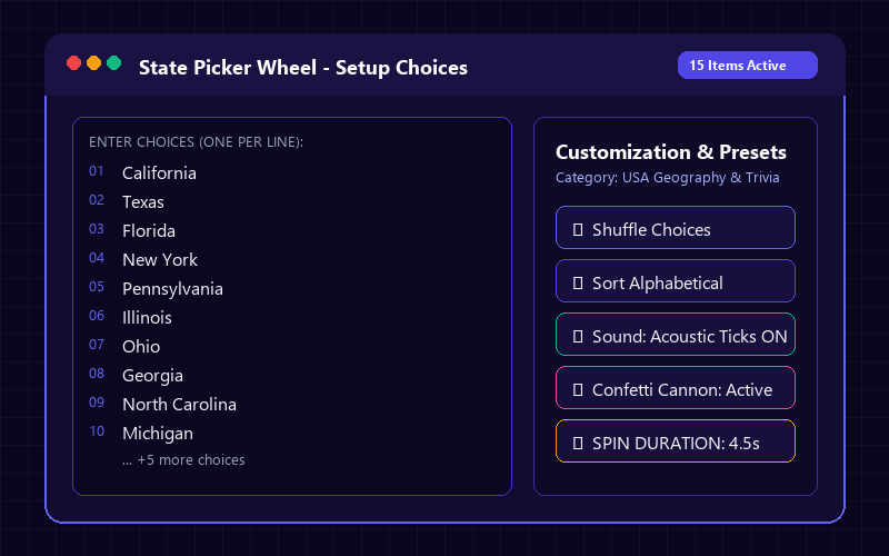 Entering names in State Picker Wheel