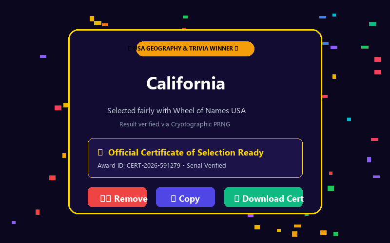 Winner modal in State Picker Wheel