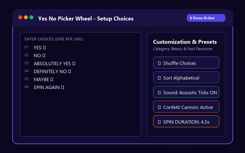 Entering names in Yes No Picker Wheel